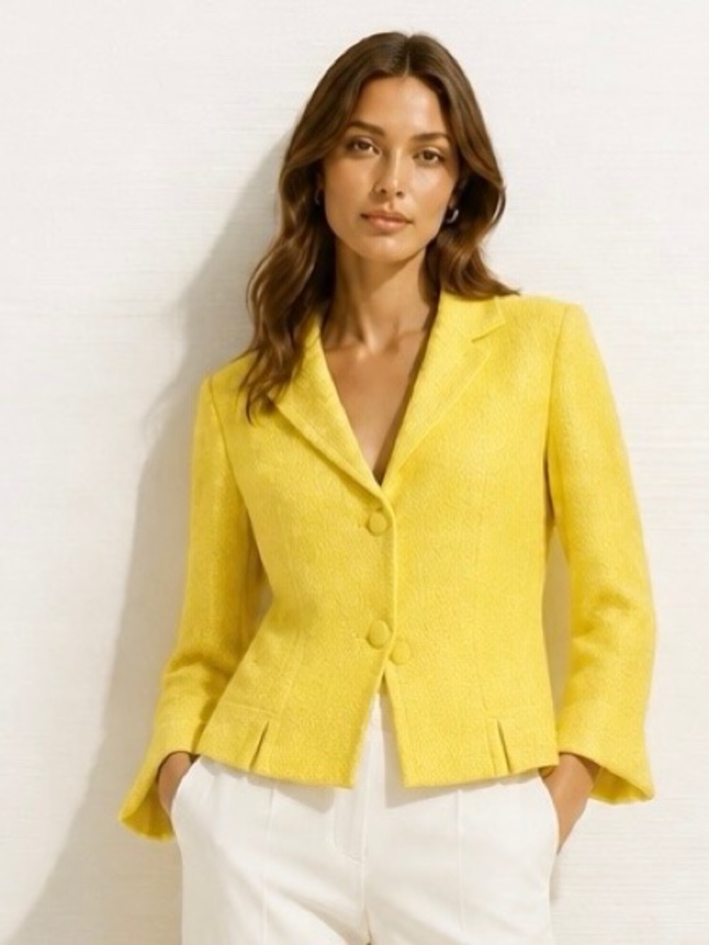 LAFAYETTE 148 NY Sunny Lemon Yellow Moto Blazer Jacket Coat Tweed Career Wear